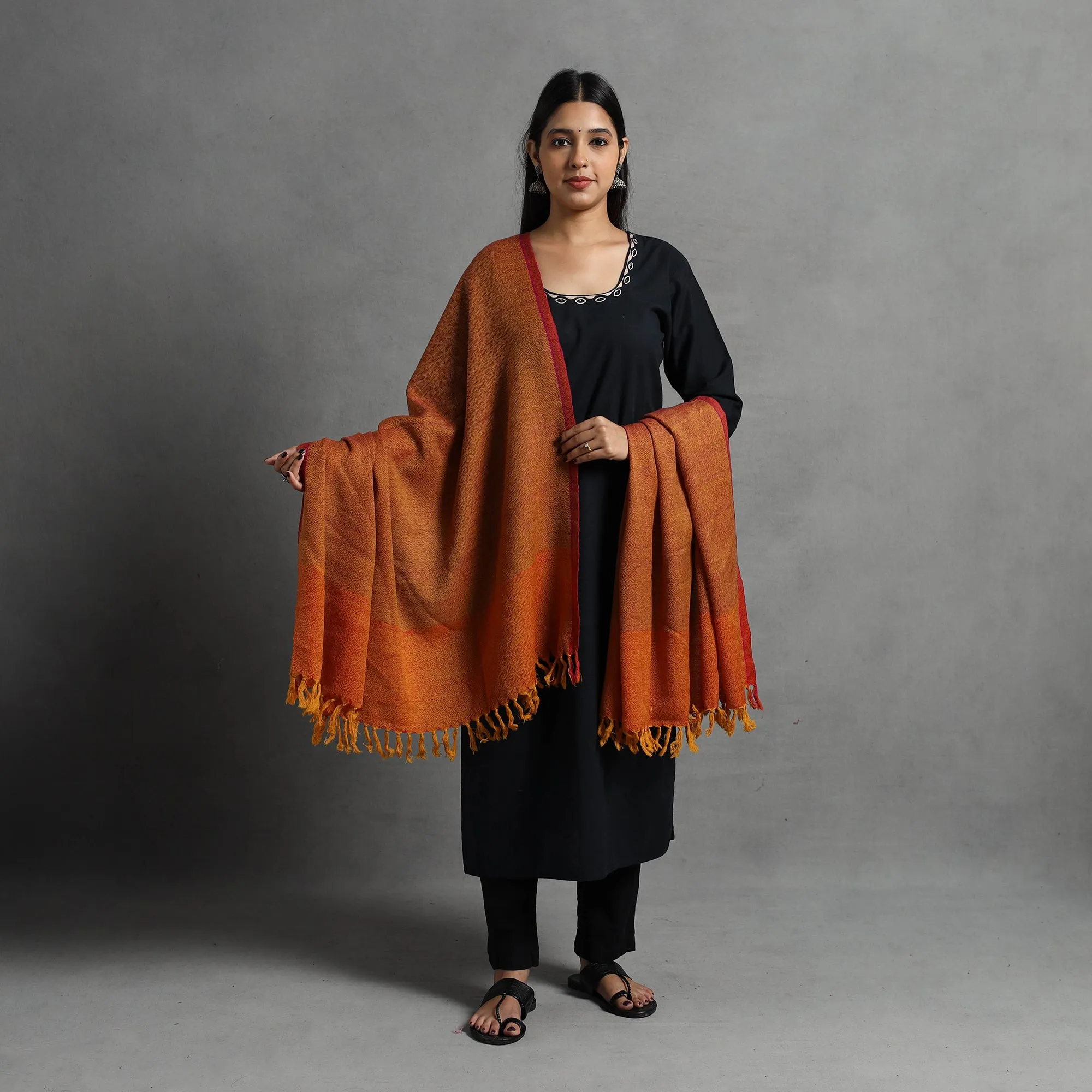 Orange - Kumaun Handwoven Pure Merino Wool Shawl for Women 58