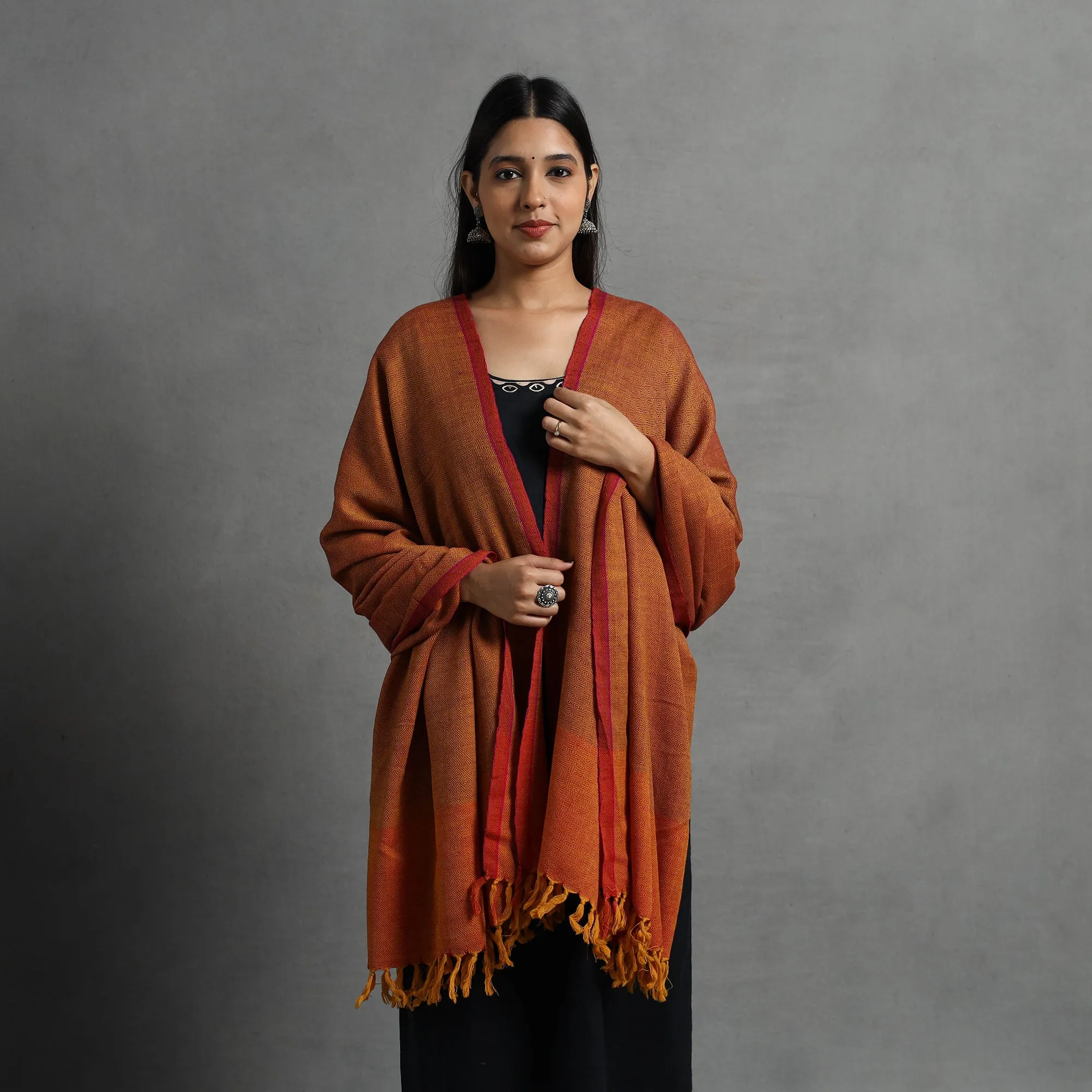 Orange - Kumaun Handwoven Pure Merino Wool Shawl for Women 58