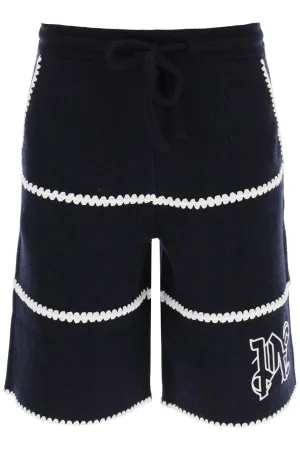 Palm angels wool knit shorts with contrasting trims