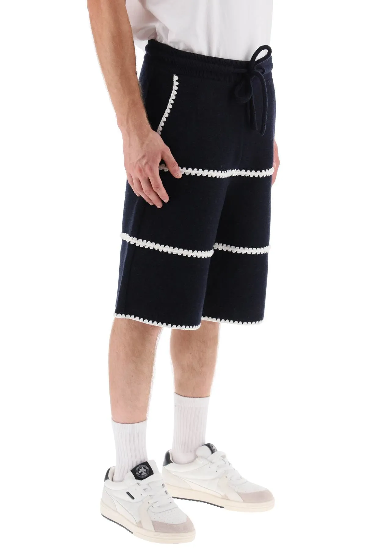 Palm angels wool knit shorts with contrasting trims