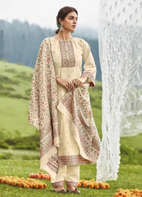 Pashmina Kaani Jacquard Off-White Unstitched Winter Suit for Women