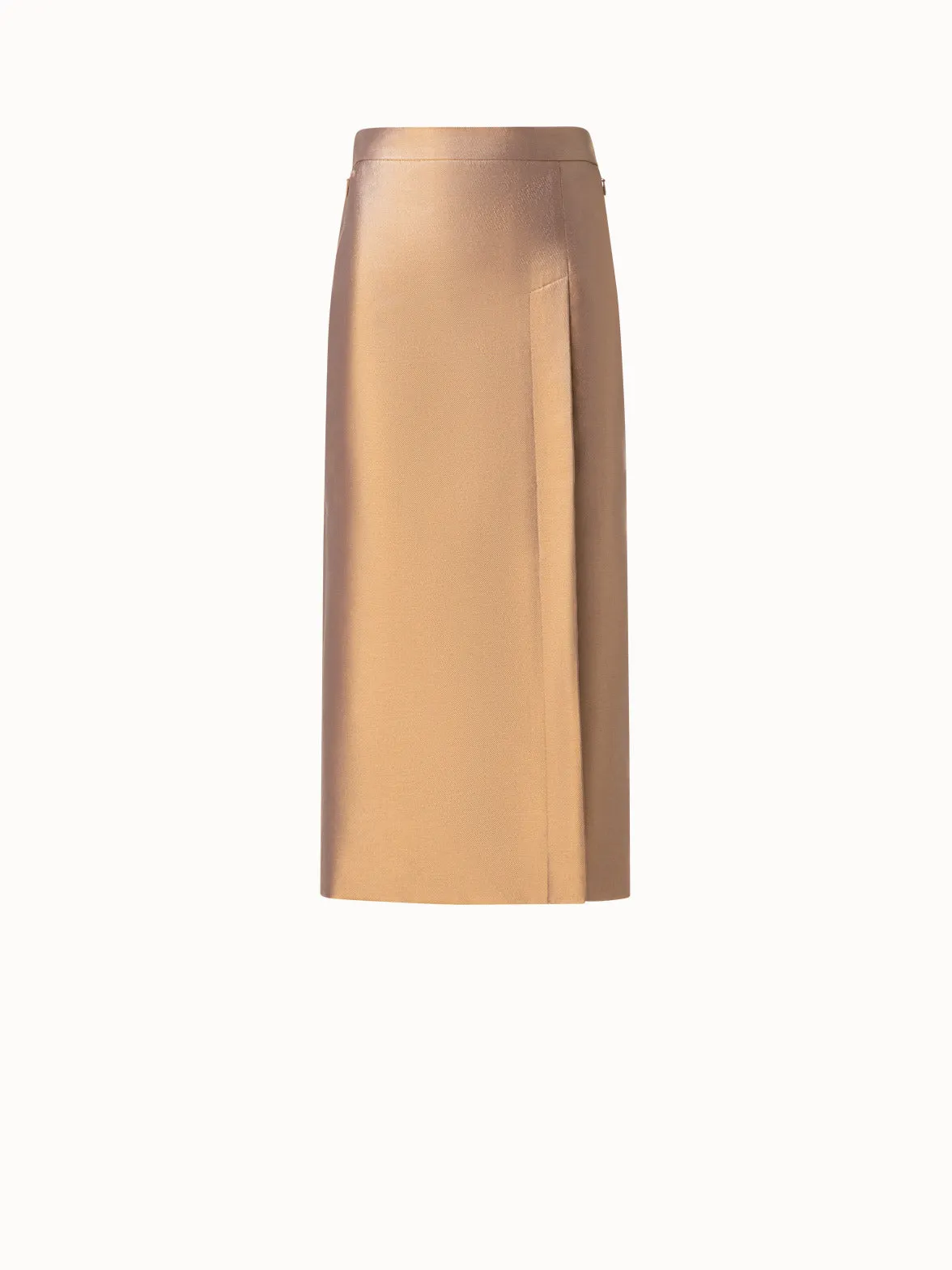 Pencil Skirt with Slit in Cotton and Golden Lurex