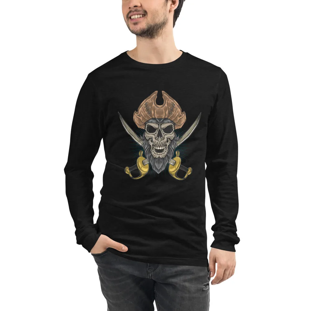 Pirate skull in front of crossed sabers Men's Long Sleeve Tee