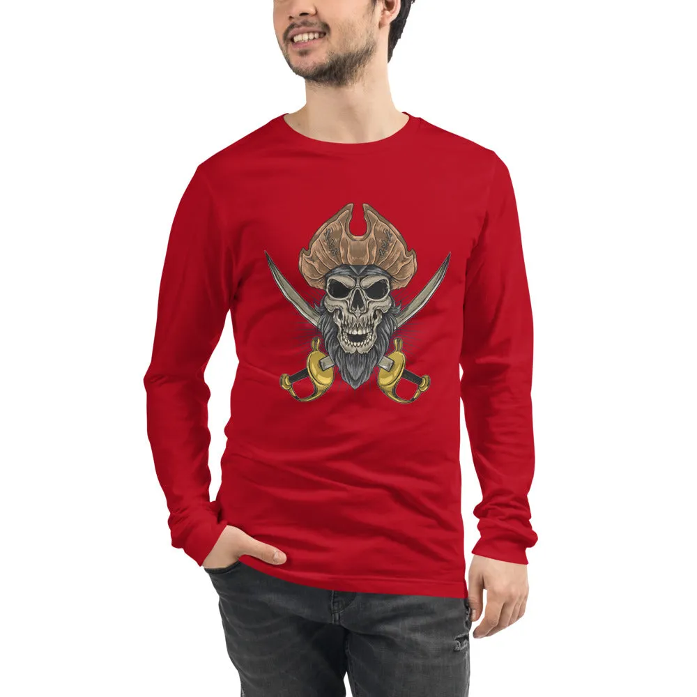 Pirate skull in front of crossed sabers Men's Long Sleeve Tee