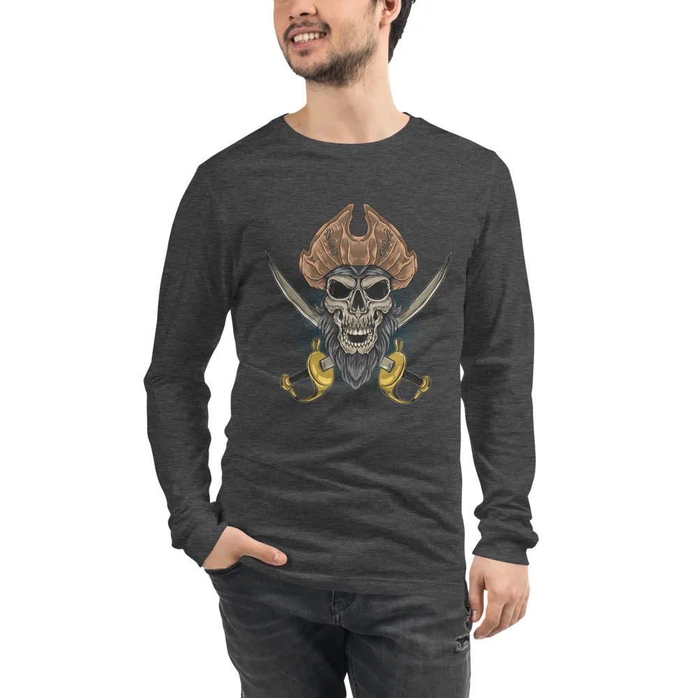 Pirate skull in front of crossed sabers Men's Long Sleeve Tee