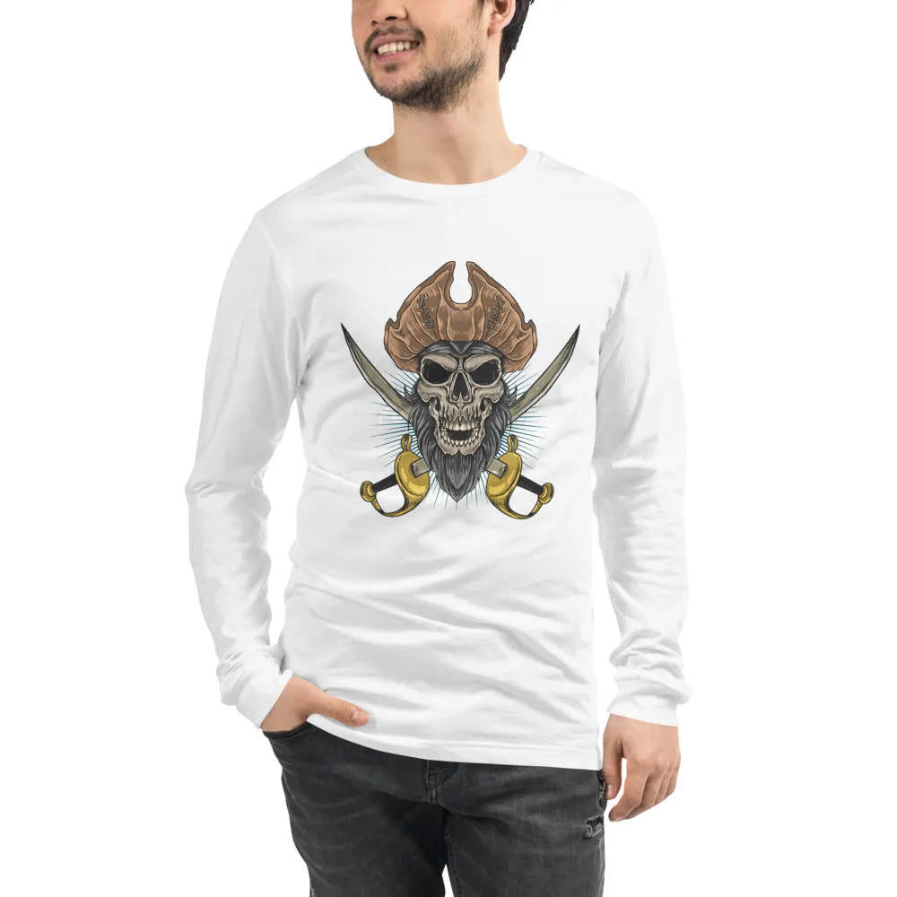 Pirate skull in front of crossed sabers Men's Long Sleeve Tee