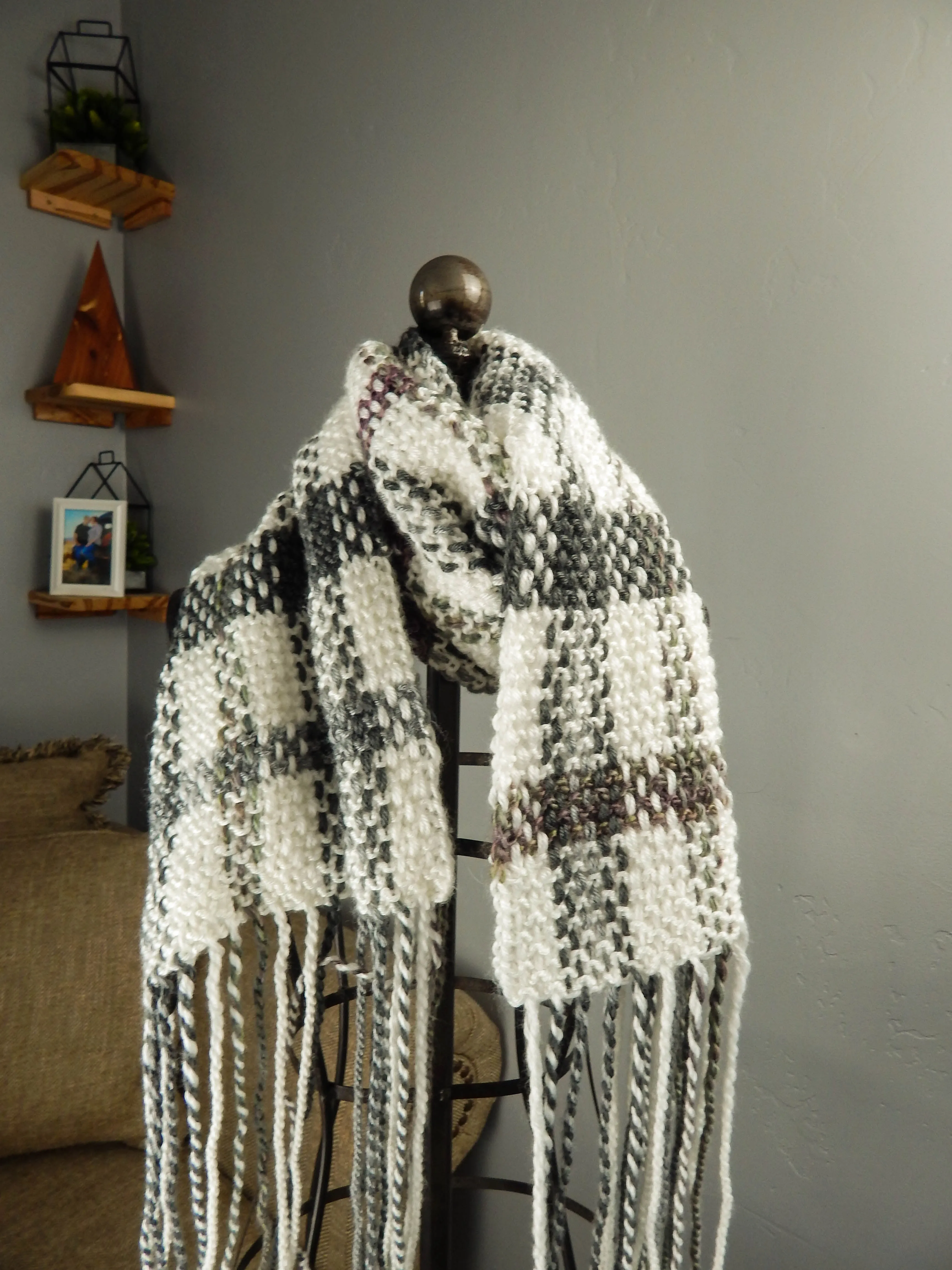 Plaid Blanket Scarf with Fringe