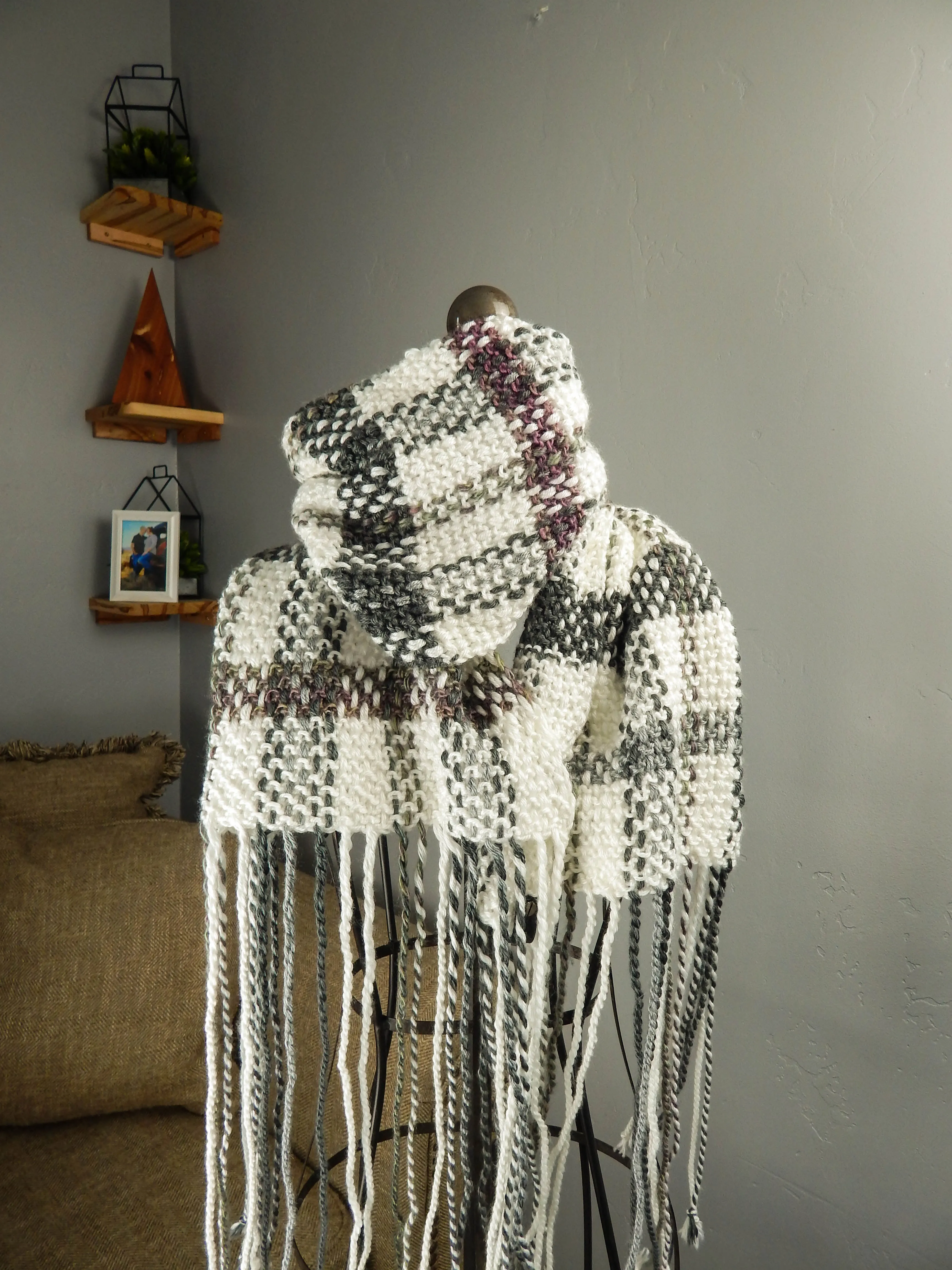 Plaid Blanket Scarf with Fringe