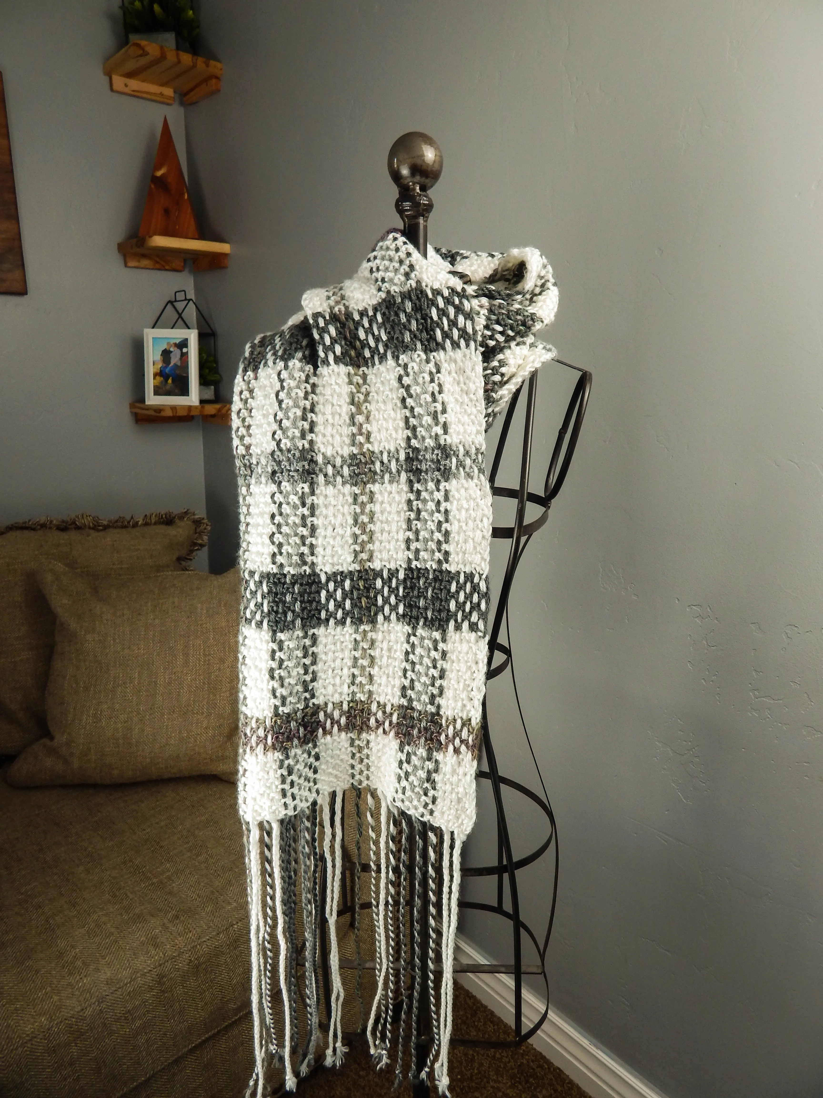 Plaid Blanket Scarf with Fringe