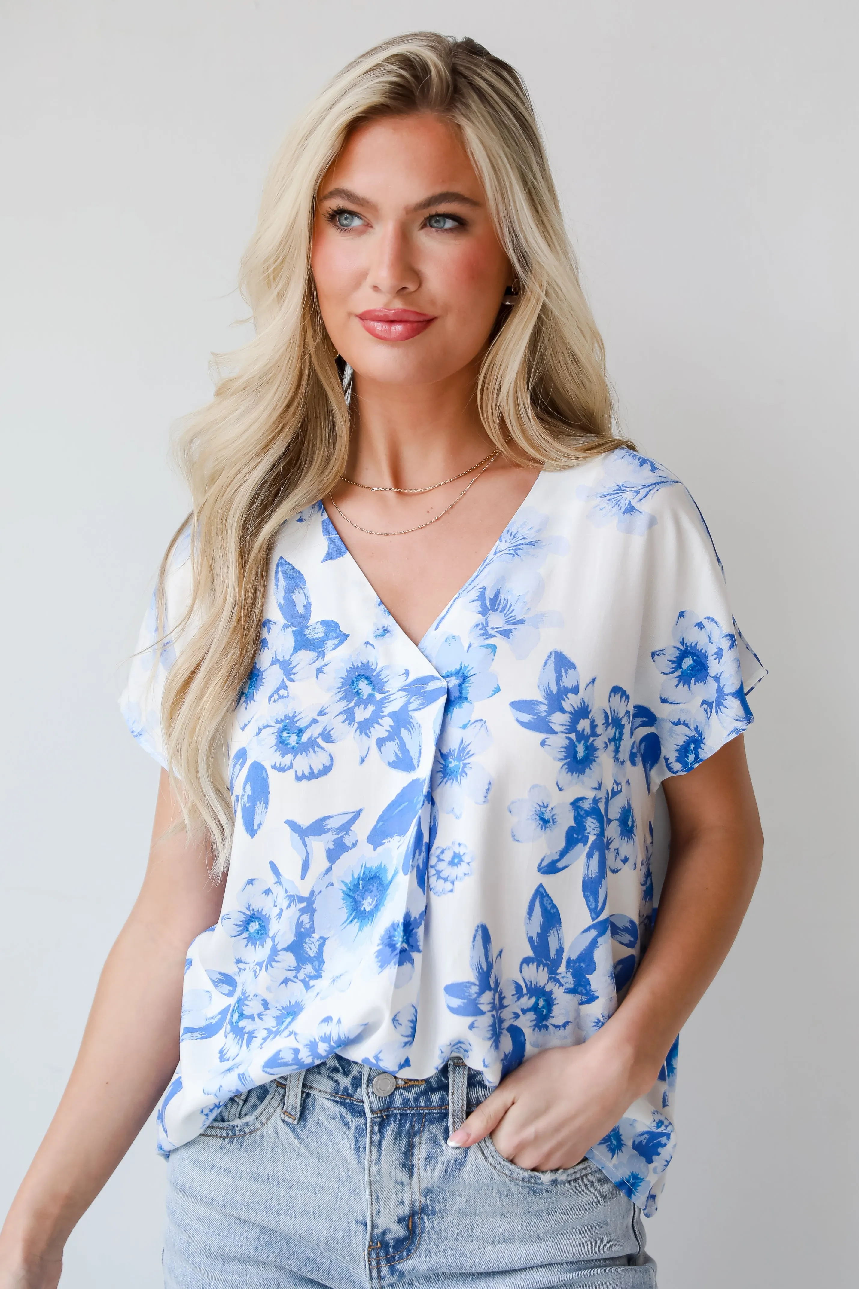 Precious Blossoms Blue Floral Blouse - DU DEAL