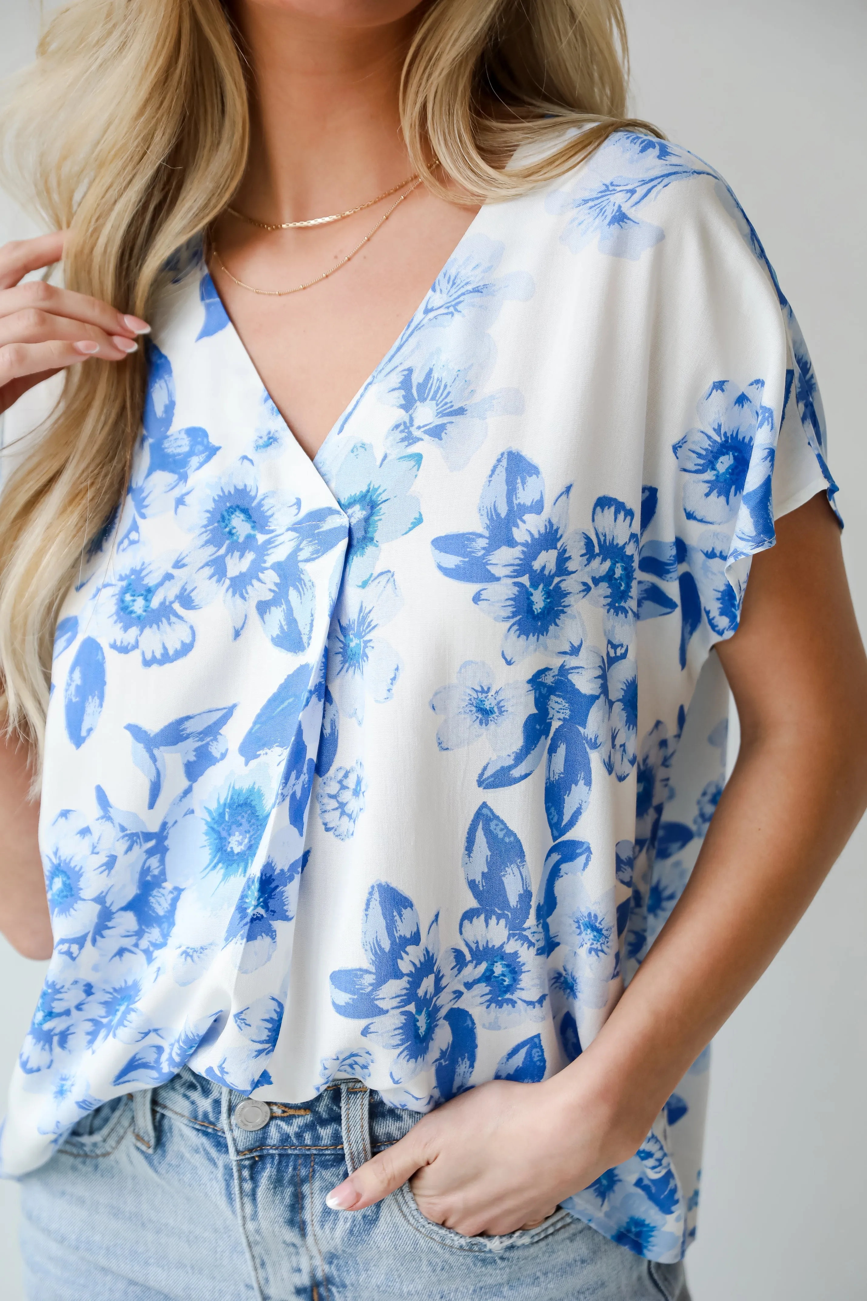 Precious Blossoms Blue Floral Blouse - DU DEAL