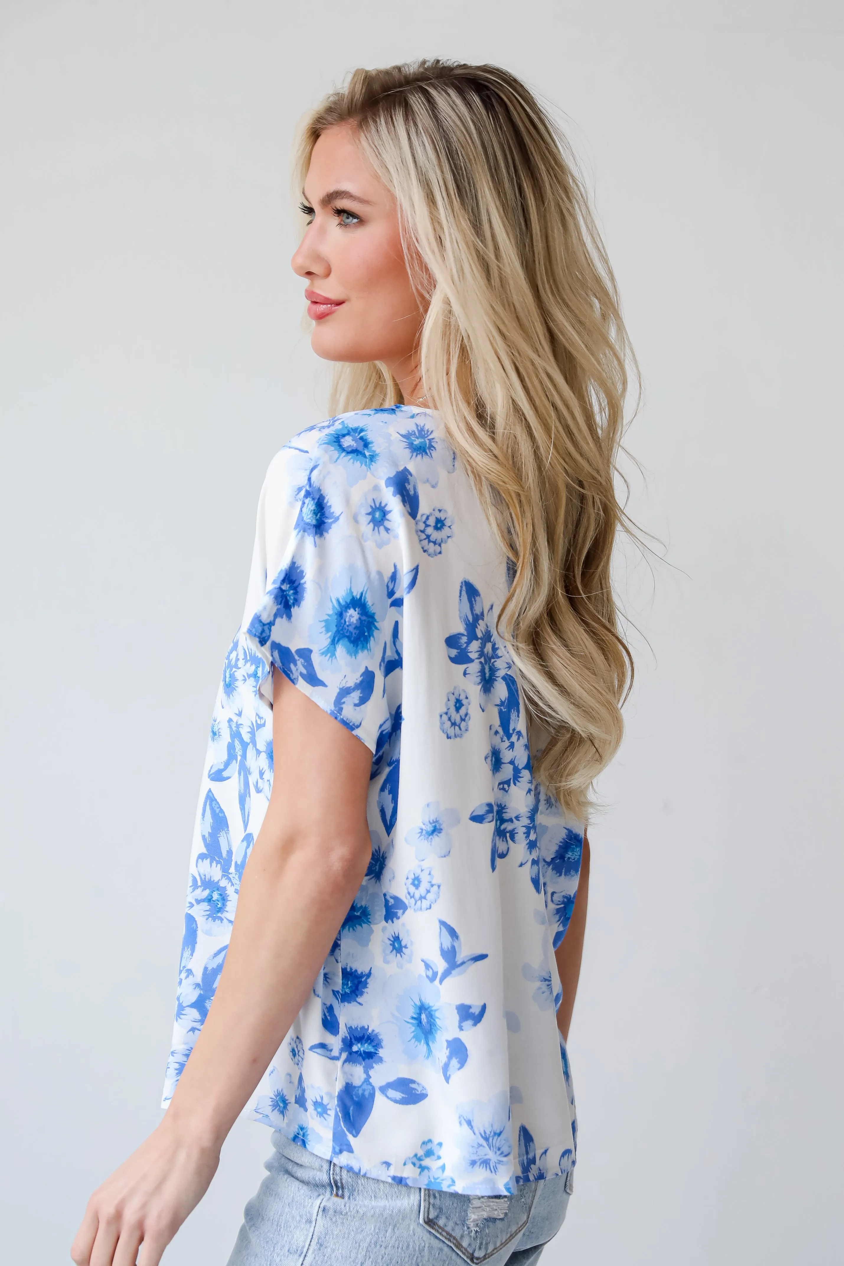 Precious Blossoms Blue Floral Blouse - DU DEAL