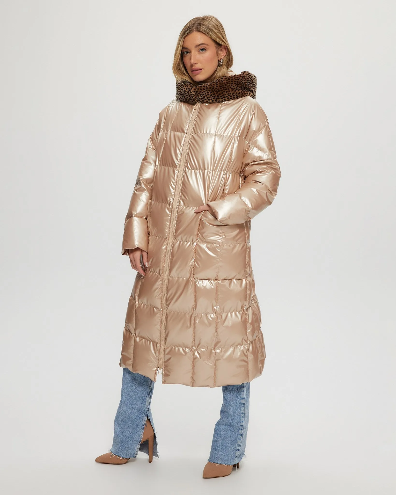 QUILTED PARKA WITH SHEARLING LAMB HOOD TRIM