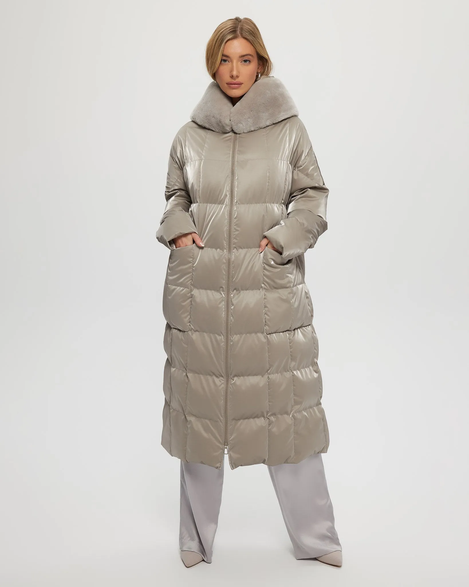 QUILTED PARKA WITH SHEARLING LAMB HOOD TRIM