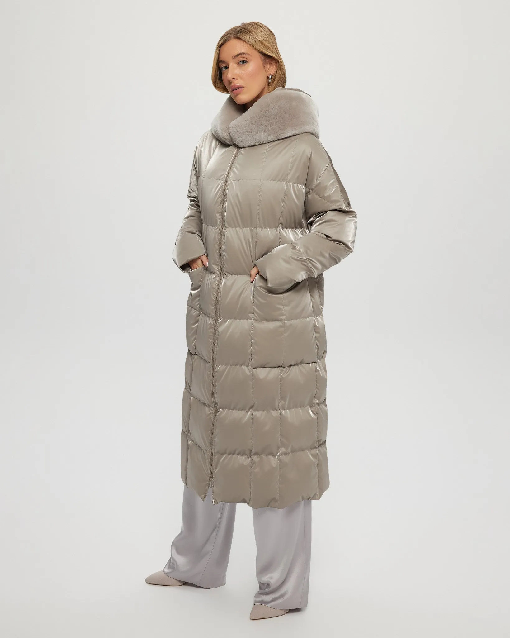 QUILTED PARKA WITH SHEARLING LAMB HOOD TRIM