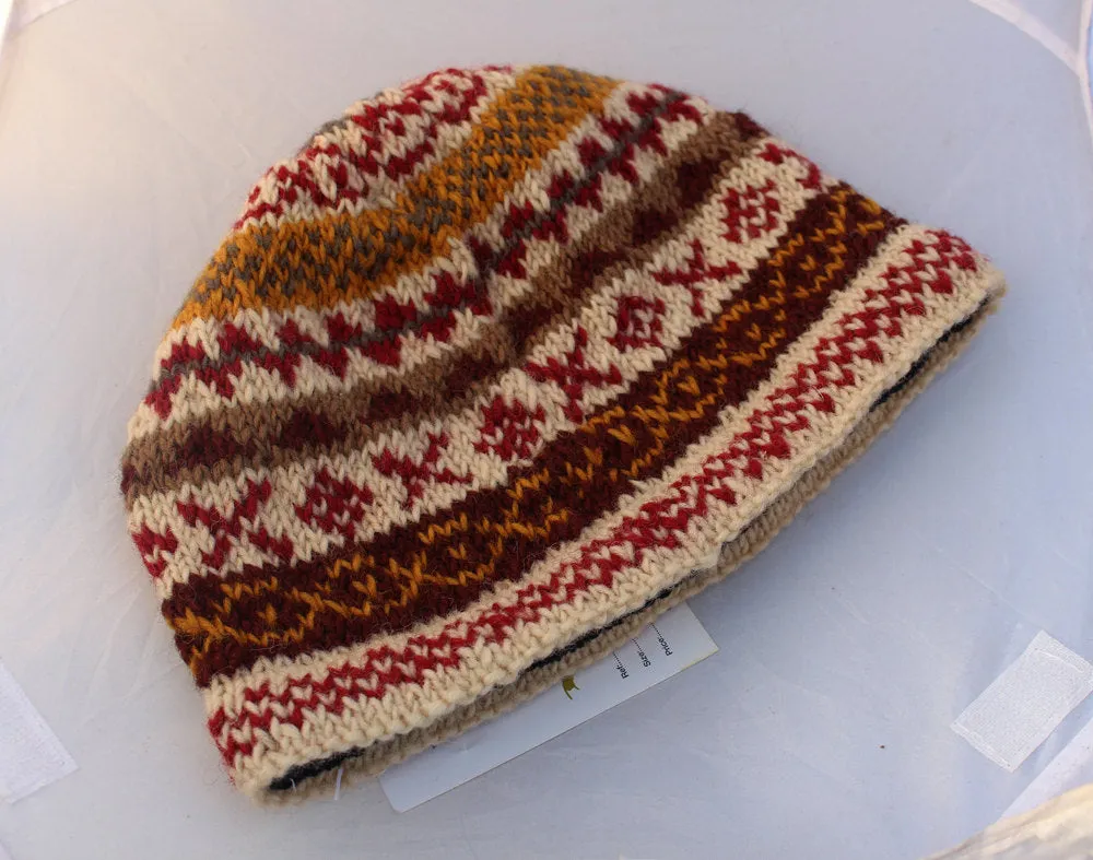 Red Cream Hand Knitted Woolen Hat