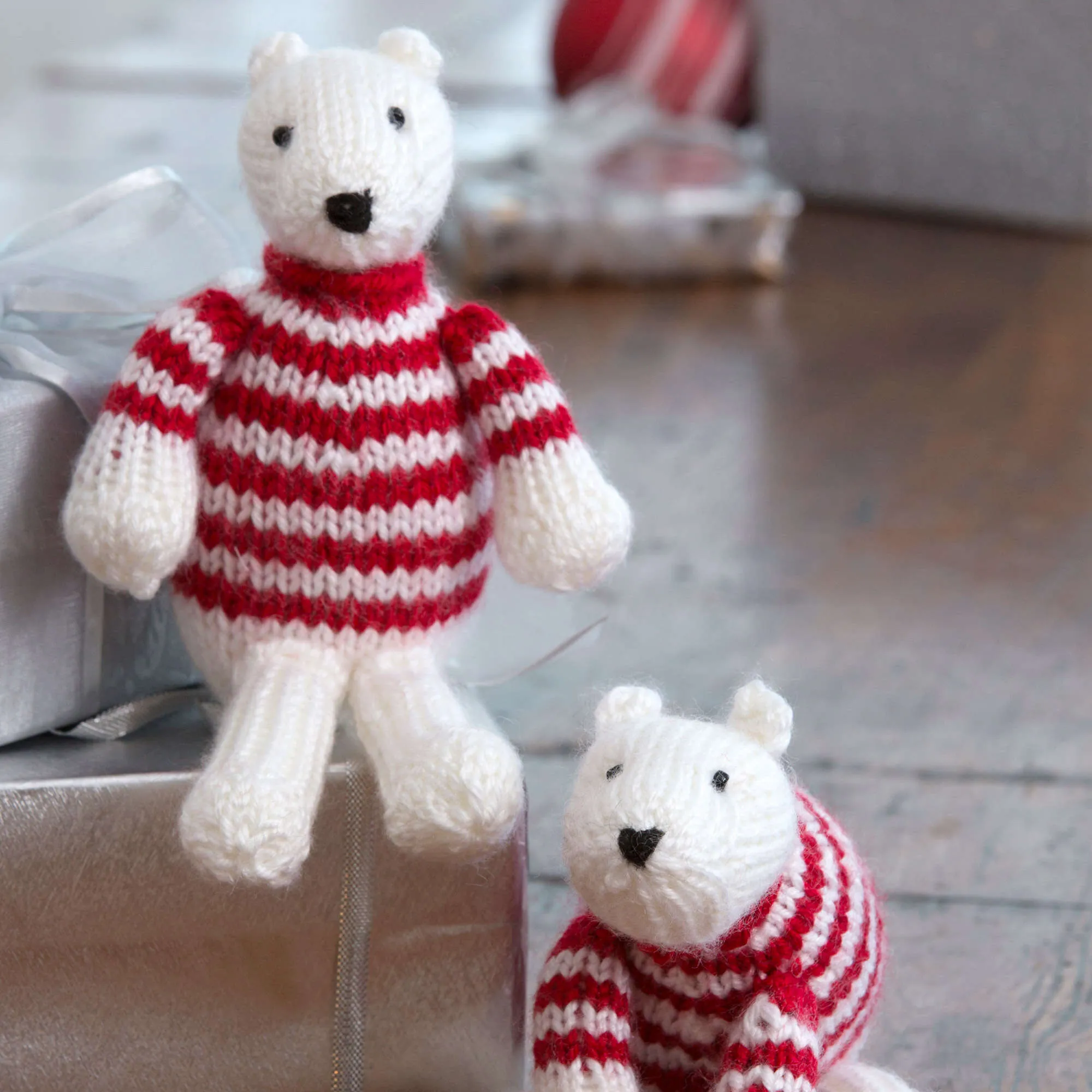 Red Heart Knit Polar Bear Ornaments