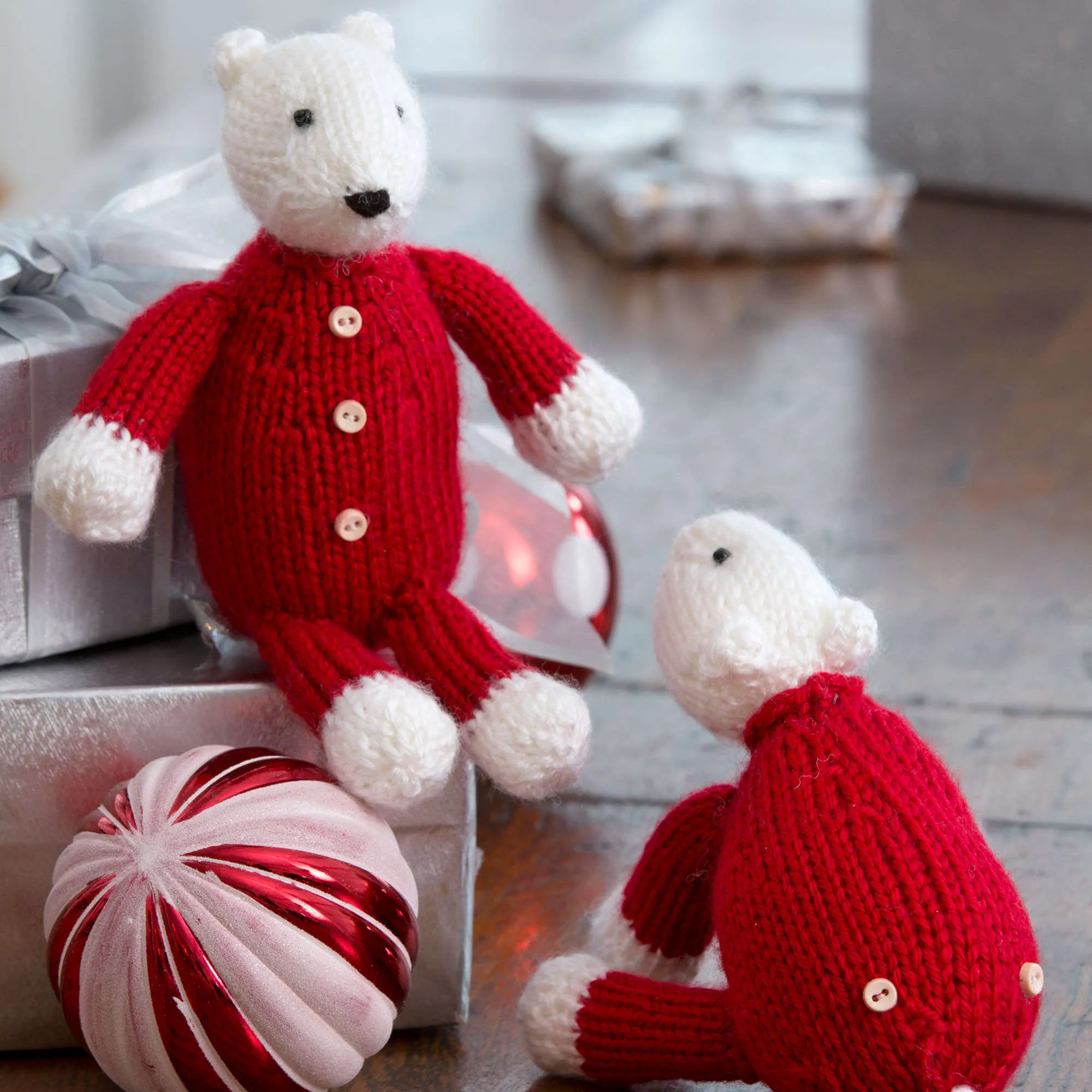 Red Heart Knit Polar Bear Ornaments