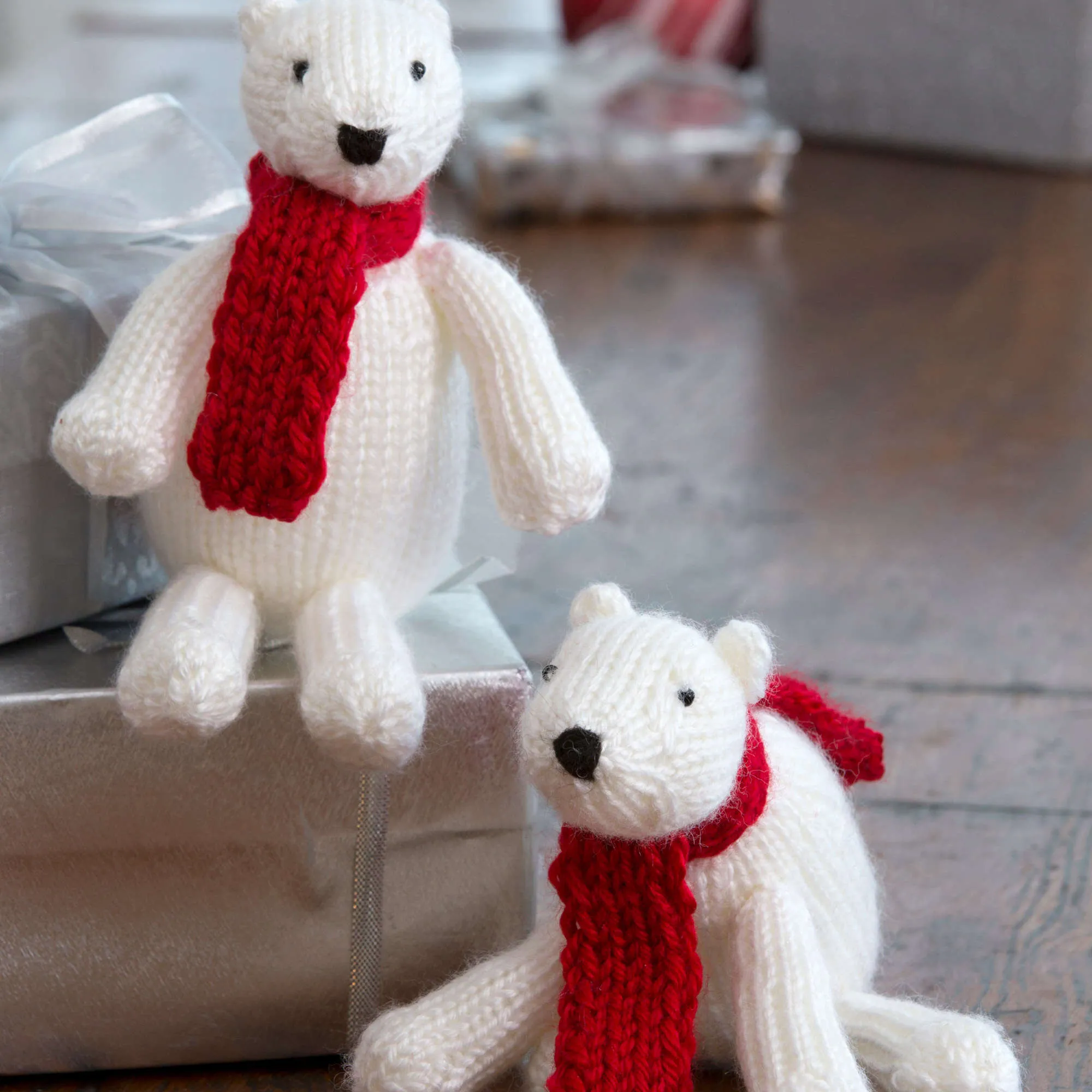 Red Heart Knit Polar Bear Ornaments