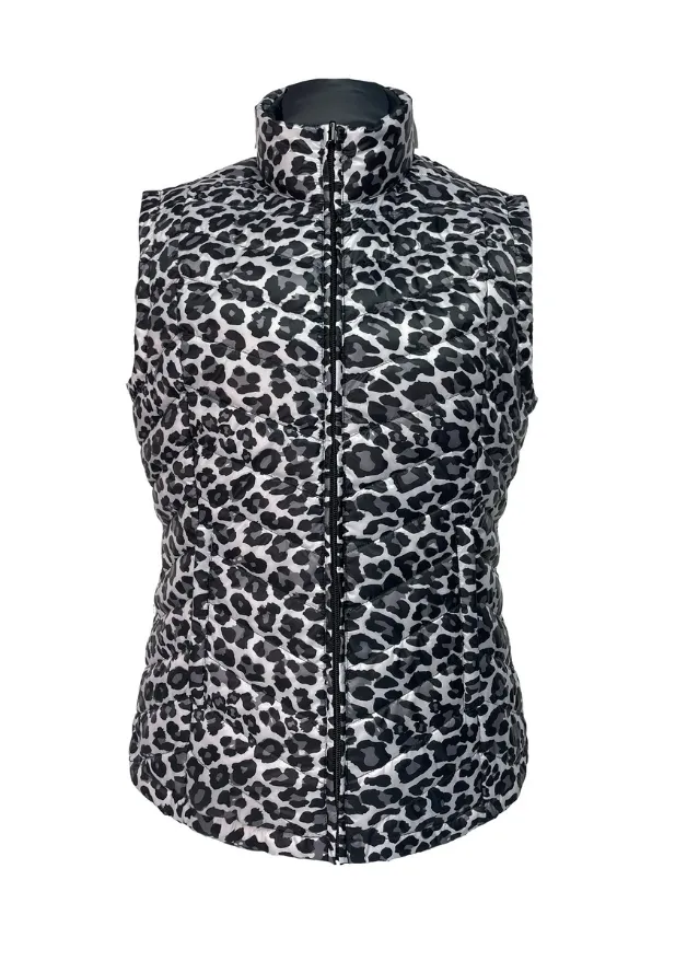 Reversible Black/ Snow Leopard Duck Down Vest