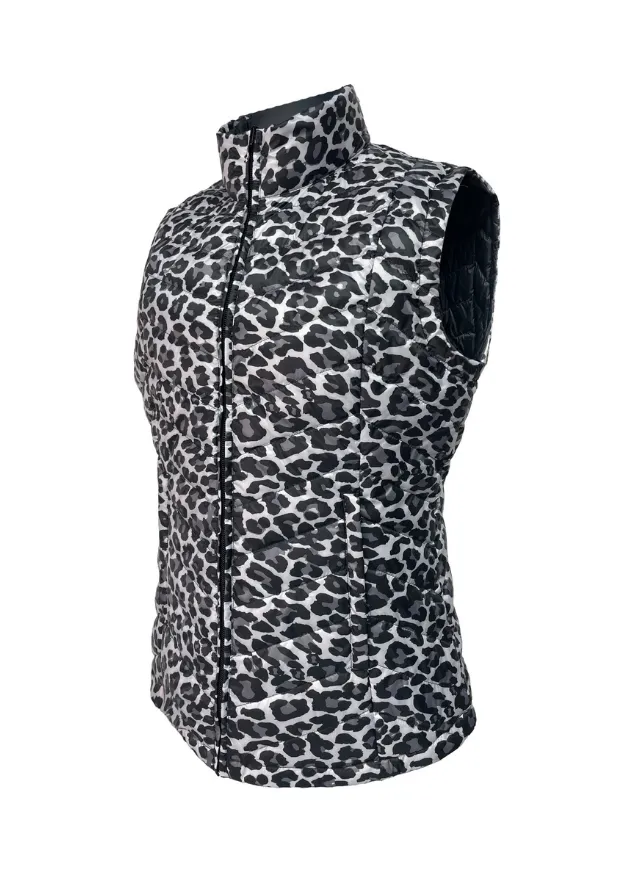 Reversible Black/ Snow Leopard Duck Down Vest