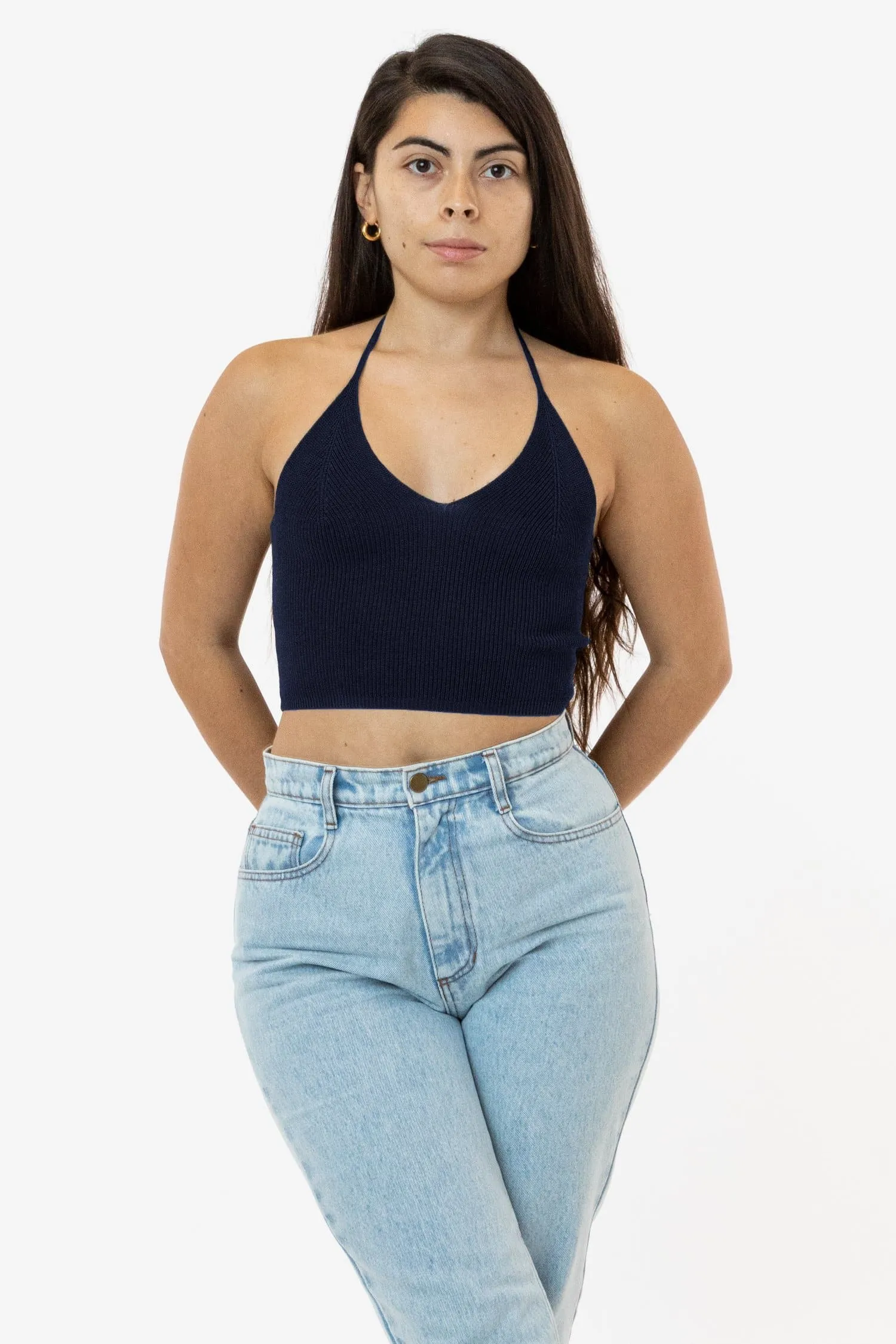 RFK406 - Viscose Nylon Cropped V-Neck Halter Top