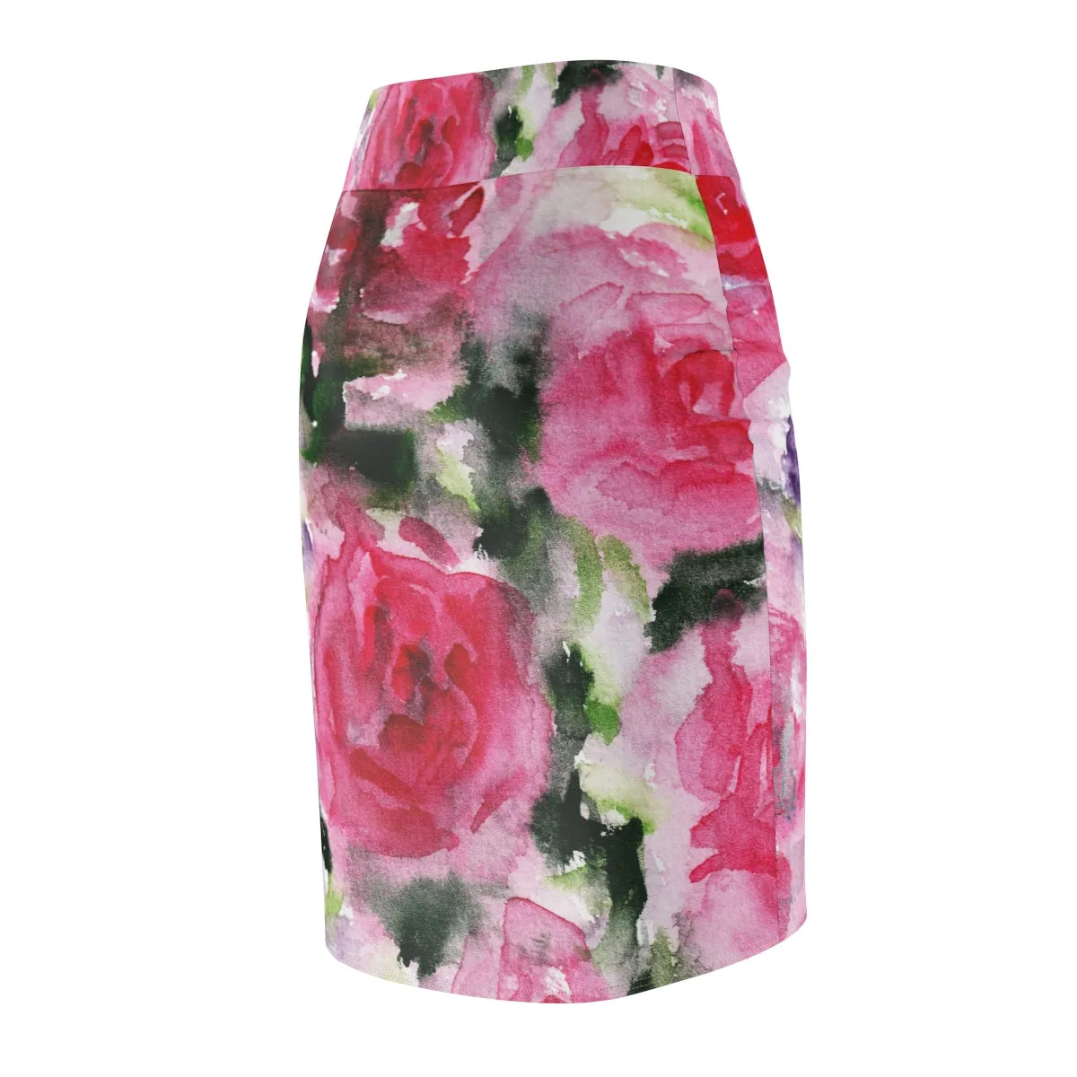 Rose Floral Pencil Skirt, Best Pink Rose Women's Designer Pencil Skirt - Made in USA (Size XS-2XL)