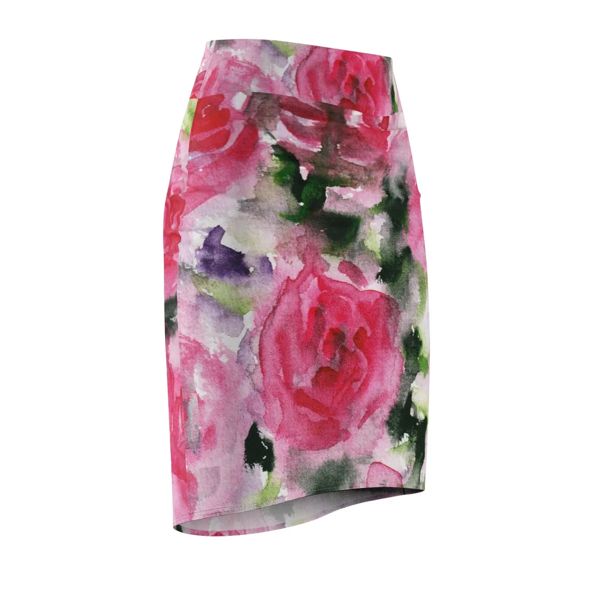 Rose Floral Pencil Skirt, Best Pink Rose Women's Designer Pencil Skirt - Made in USA (Size XS-2XL)