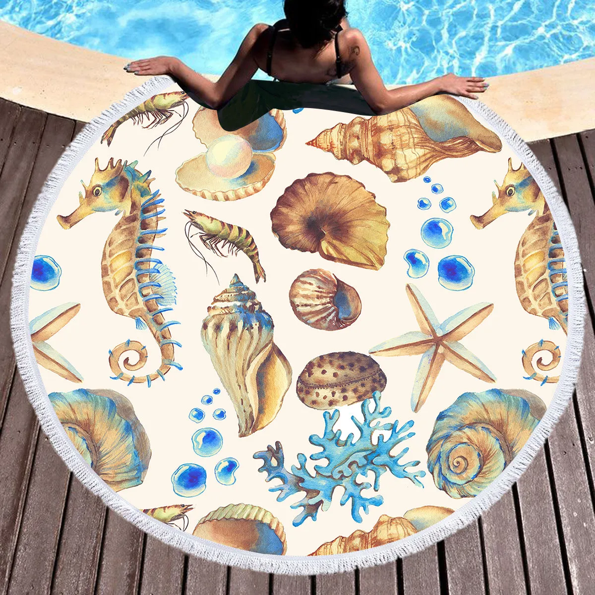 Seashells Round Beach Towel