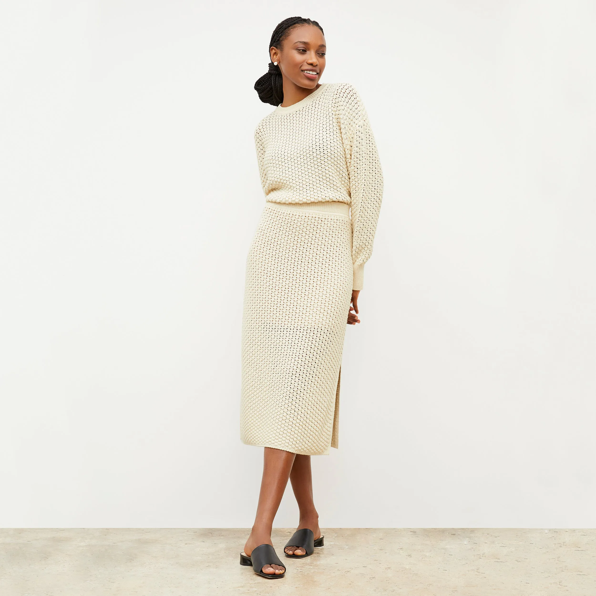 Senga Skirt - Popcorn Knit :: Coconut