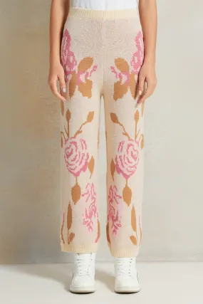 Senior Girls Knitted Rose Print Pants