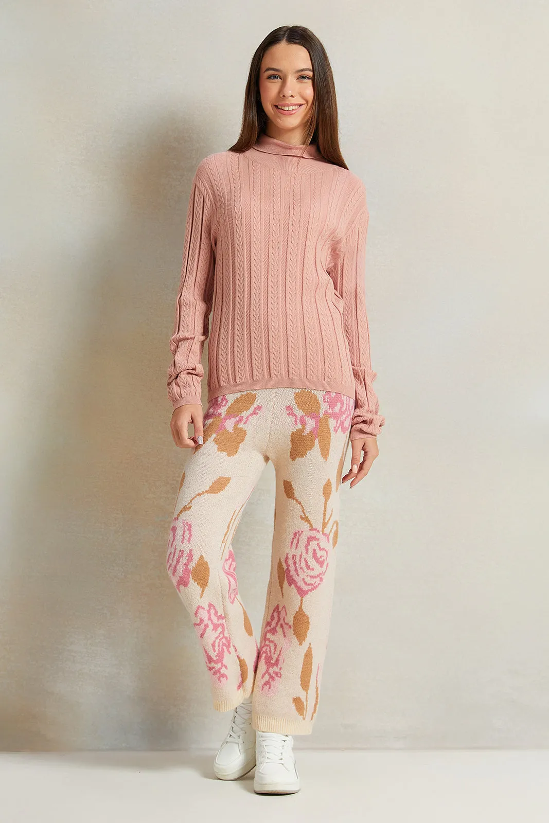 Senior Girls Knitted Rose Print Pants