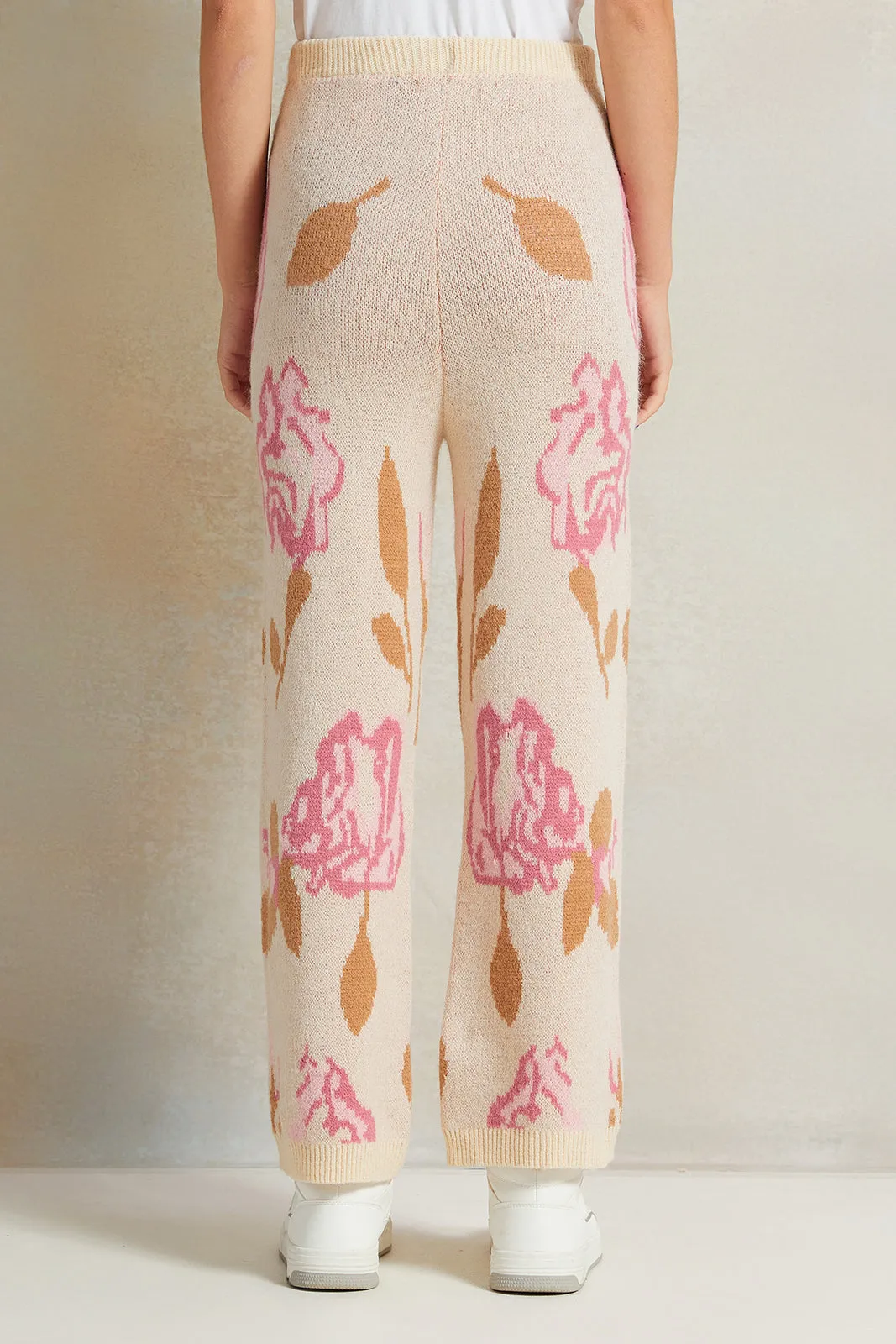 Senior Girls Knitted Rose Print Pants