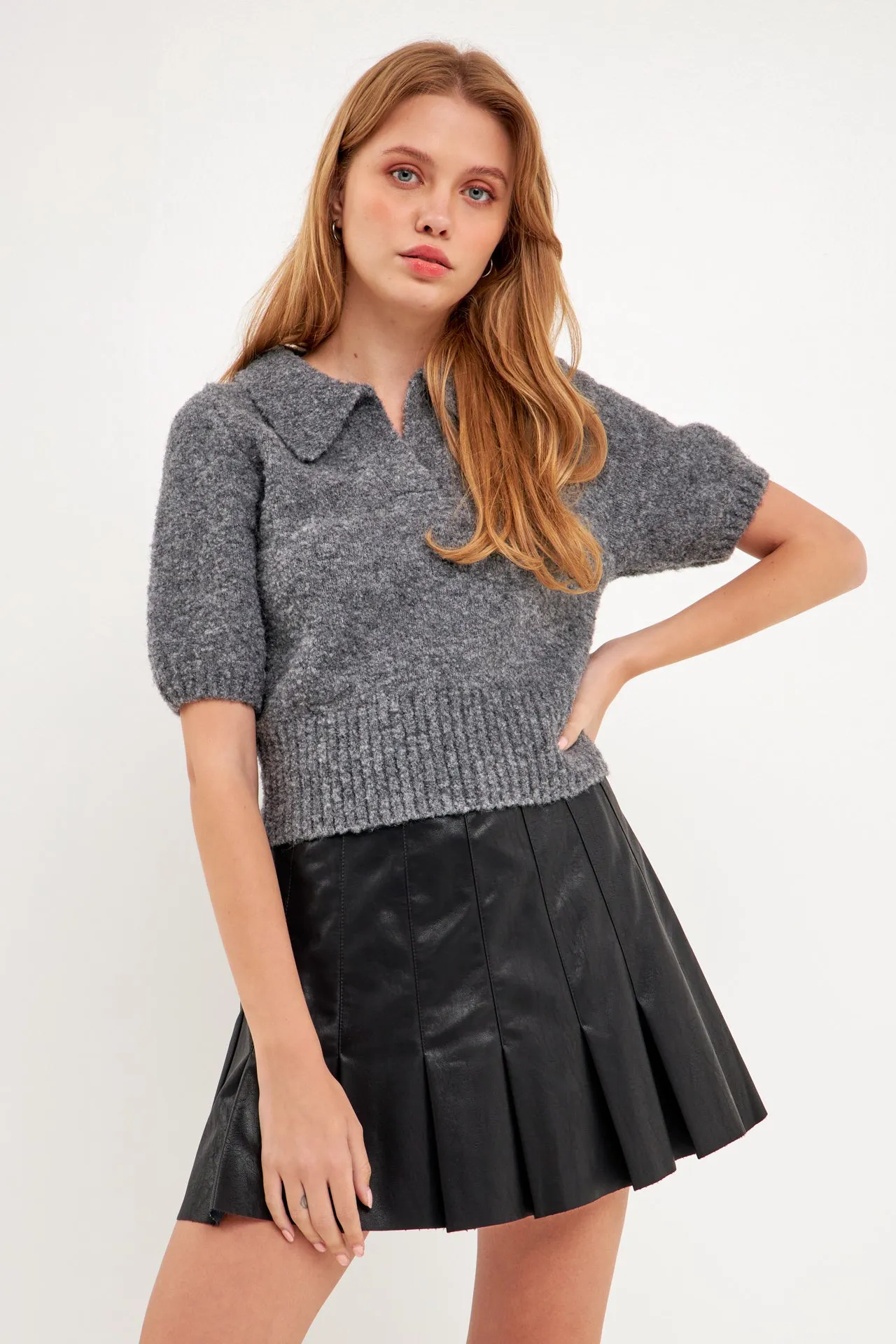 Short-Sleeve Collared Sweater