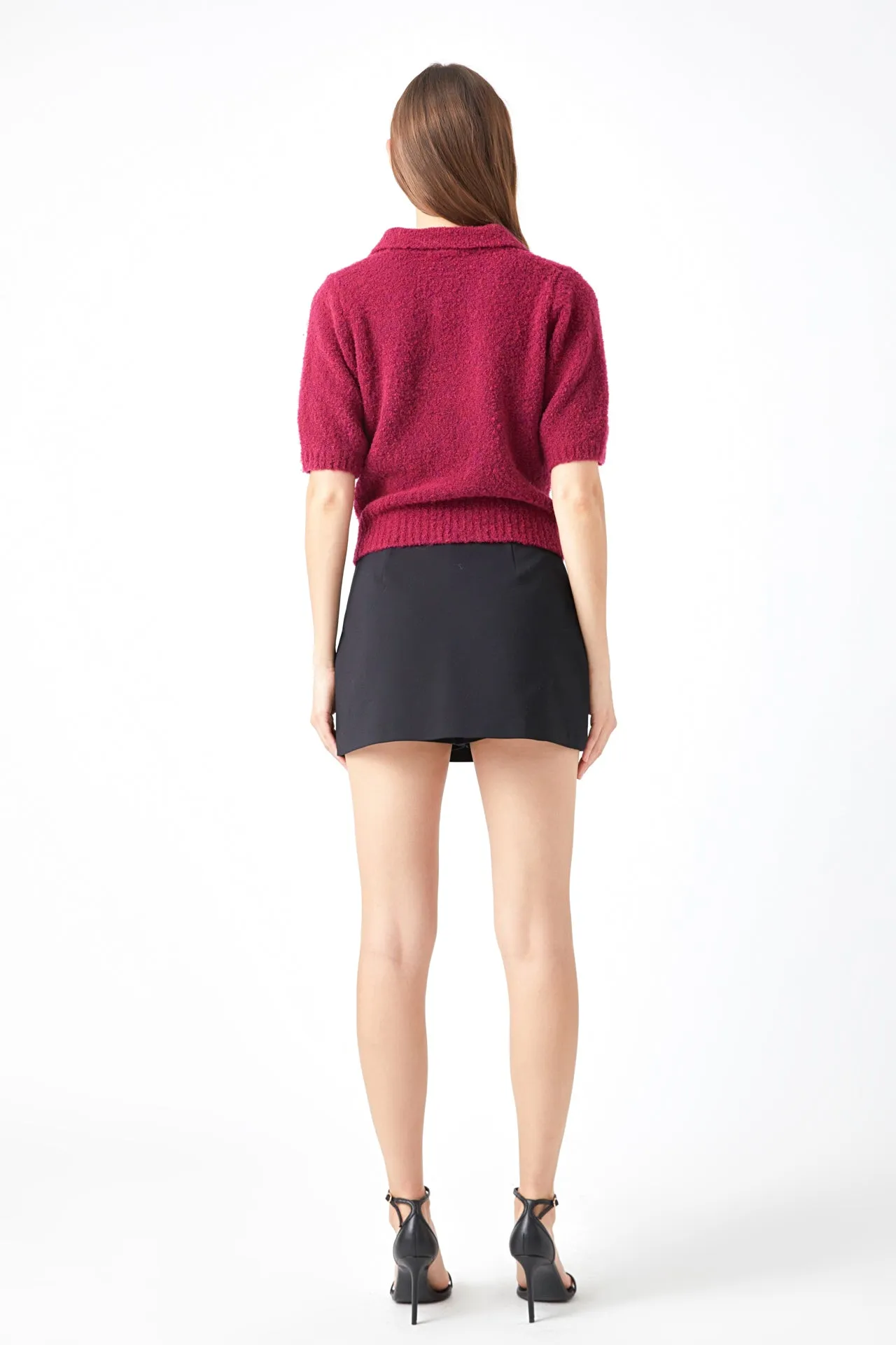 Short-Sleeve Collared Sweater