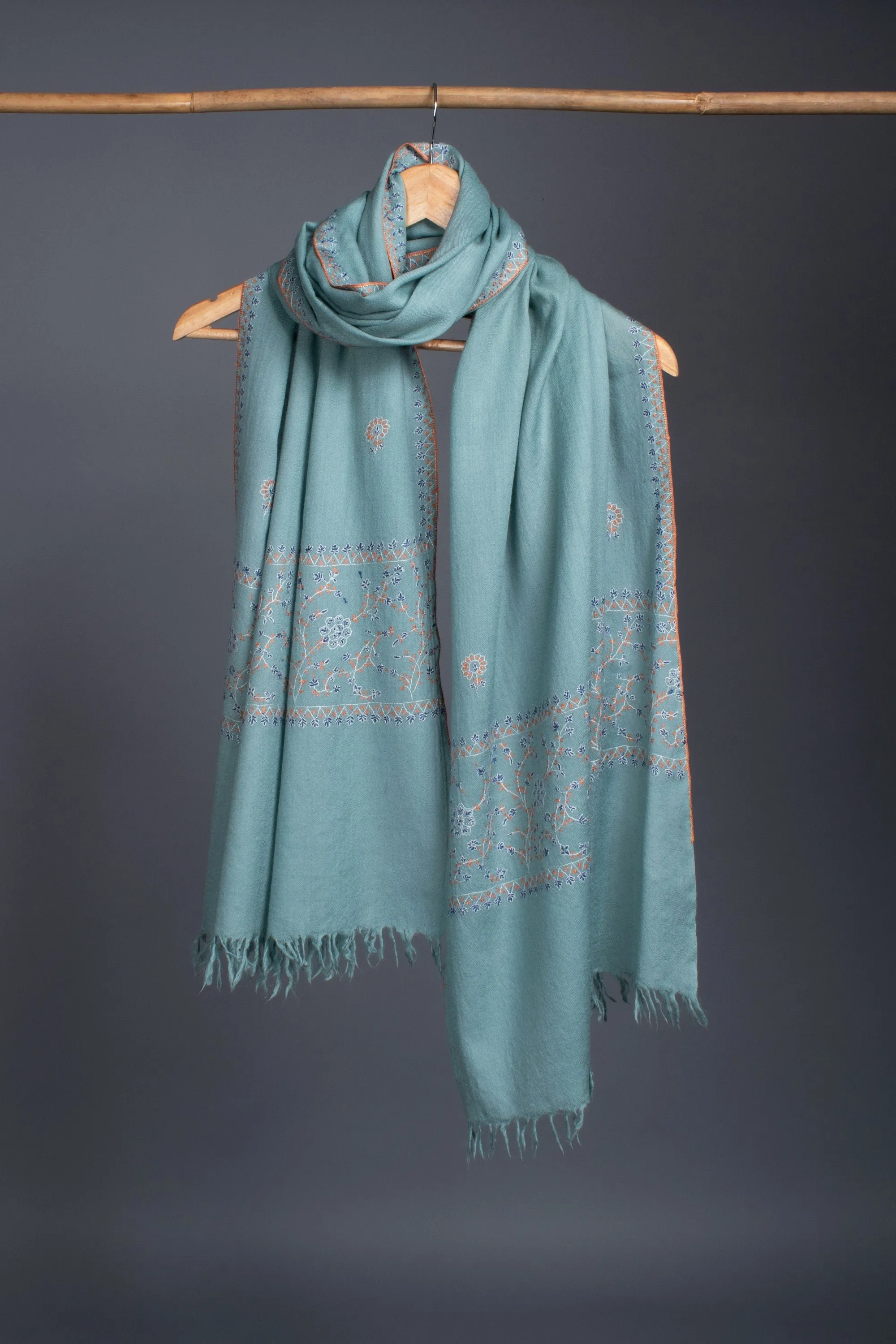 Silk Wool Shawls, Kashmiri Embroidery, Hand Embroidery, Merino Scarves, Soft Wraps, Budget Scarves, 28x80" - AVALON