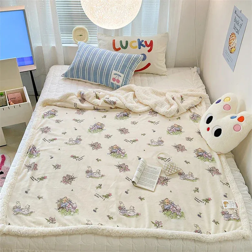 SINOTAO  -  Cartoon Lamb Fleece Office Nap Soft Shawl Blanket Warm Household Air Conditioning Sofa Cover Blanket All Seasons Universal