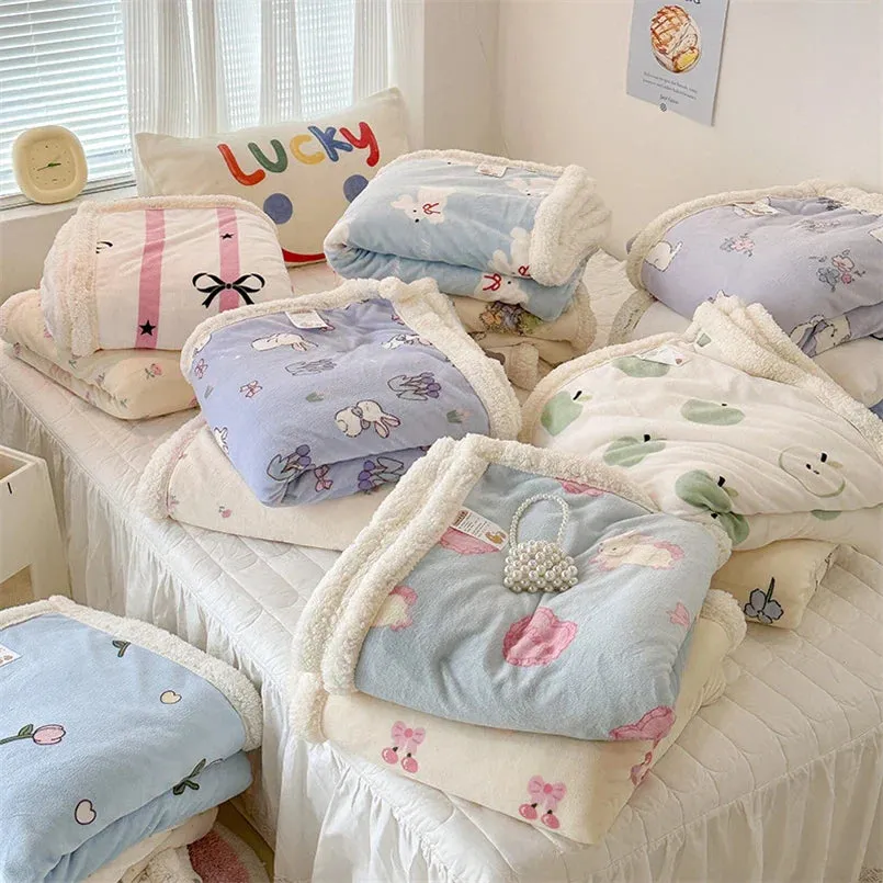 SINOTAO  -  Cartoon Lamb Fleece Office Nap Soft Shawl Blanket Warm Household Air Conditioning Sofa Cover Blanket All Seasons Universal