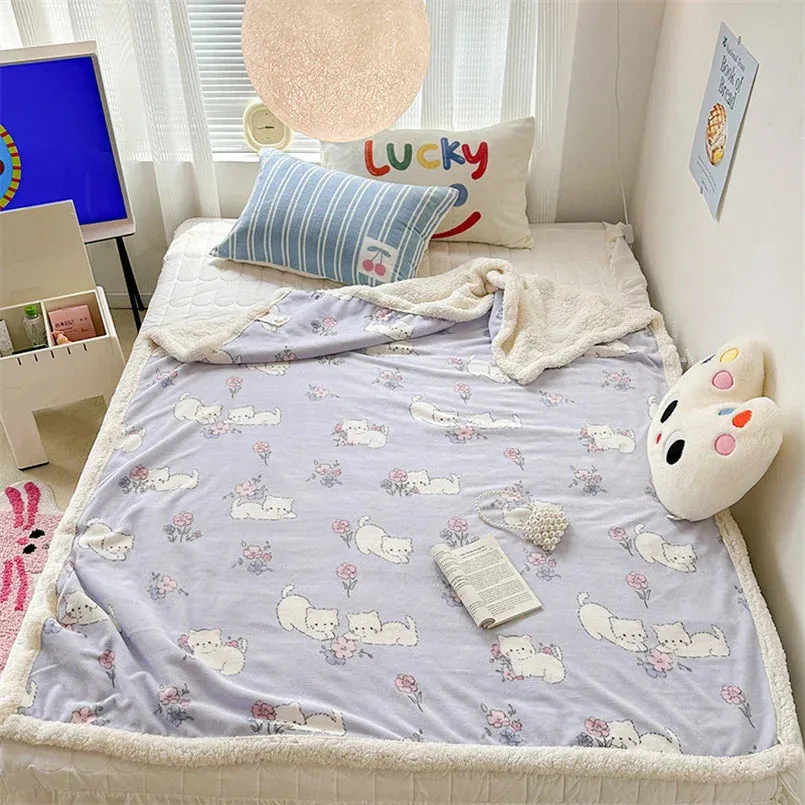 SINOTAO  -  Cartoon Lamb Fleece Office Nap Soft Shawl Blanket Warm Household Air Conditioning Sofa Cover Blanket All Seasons Universal