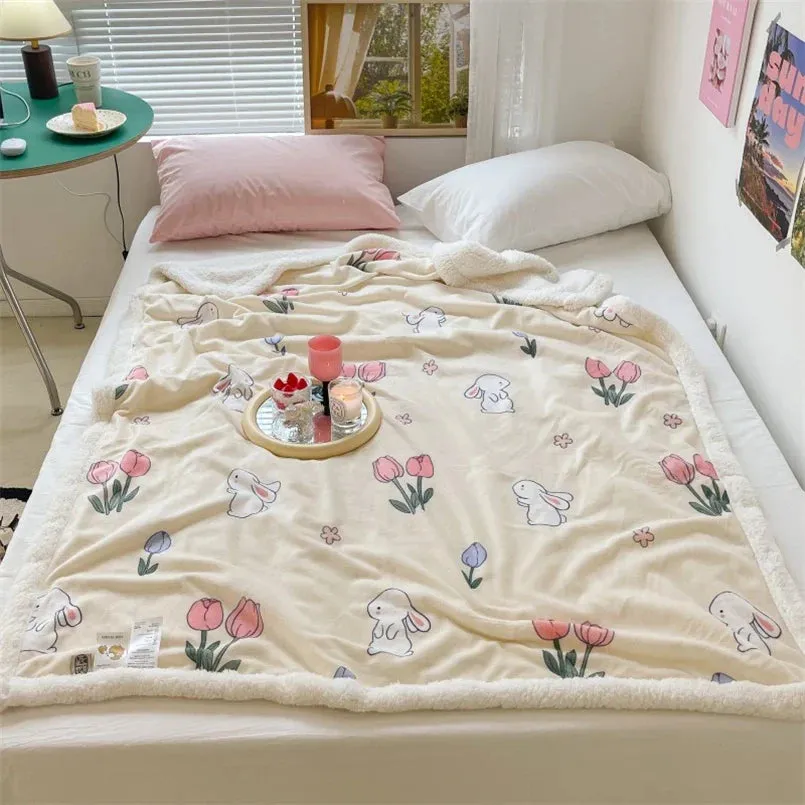 SINOTAO  -  Cartoon Lamb Fleece Office Nap Soft Shawl Blanket Warm Household Air Conditioning Sofa Cover Blanket All Seasons Universal