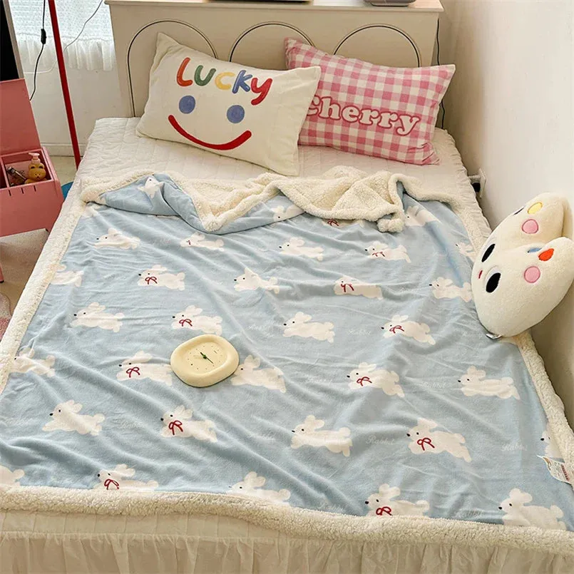 SINOTAO  -  Cartoon Lamb Fleece Office Nap Soft Shawl Blanket Warm Household Air Conditioning Sofa Cover Blanket All Seasons Universal