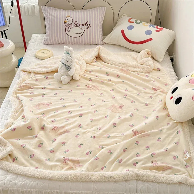 SINOTAO  -  Cartoon Lamb Fleece Office Nap Soft Shawl Blanket Warm Household Air Conditioning Sofa Cover Blanket All Seasons Universal