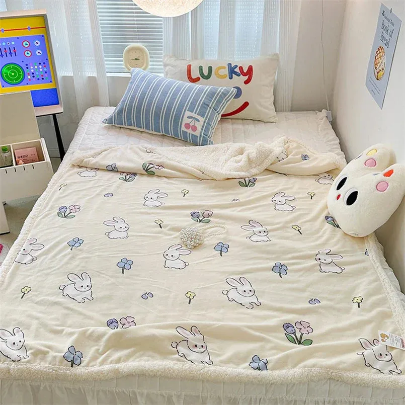 SINOTAO  -  Cartoon Lamb Fleece Office Nap Soft Shawl Blanket Warm Household Air Conditioning Sofa Cover Blanket All Seasons Universal