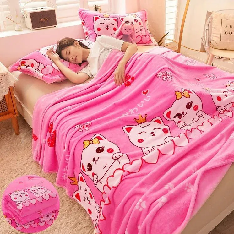 SINOTAO  -  Girls Cartoon Strawberry Flannel Blanket Warm Bedspread Sheet Fuzzy Soft Fleece Plush Blankets For Bed Sofa Nap Shawl Blankets