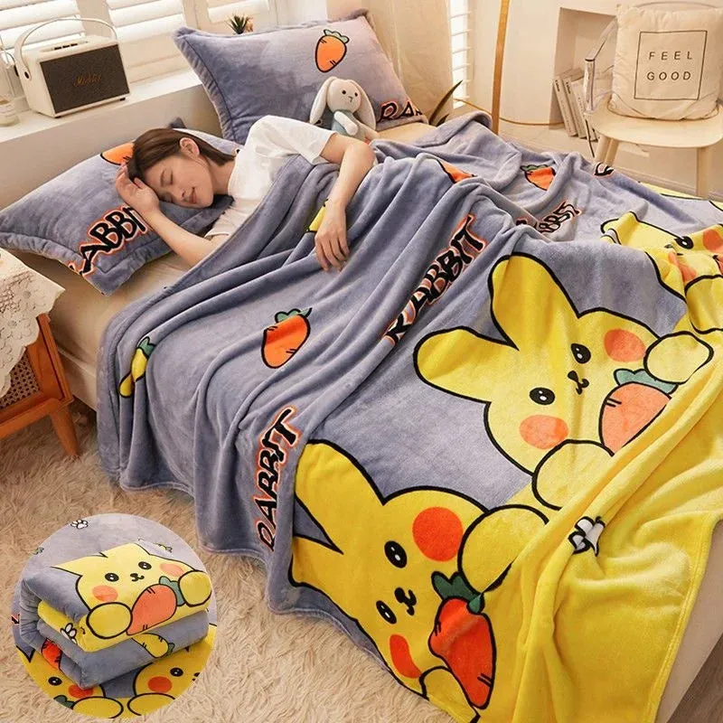 SINOTAO  -  Girls Cartoon Strawberry Flannel Blanket Warm Bedspread Sheet Fuzzy Soft Fleece Plush Blankets For Bed Sofa Nap Shawl Blankets