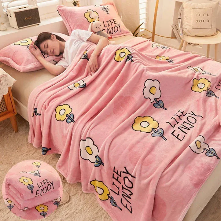 SINOTAO  -  Girls Cartoon Strawberry Flannel Blanket Warm Bedspread Sheet Fuzzy Soft Fleece Plush Blankets For Bed Sofa Nap Shawl Blankets