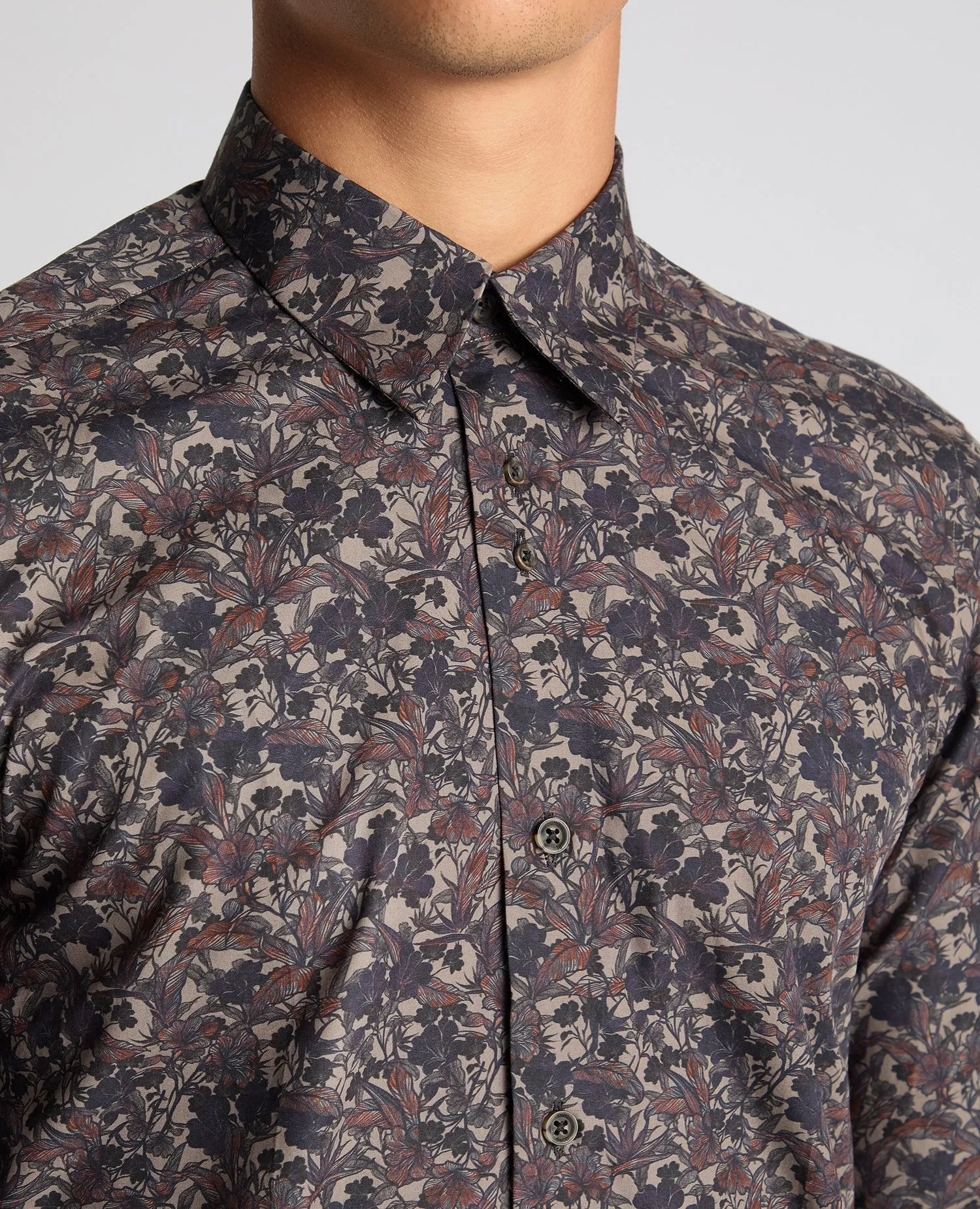 Slim Fit Floral Print Cotton Shirt