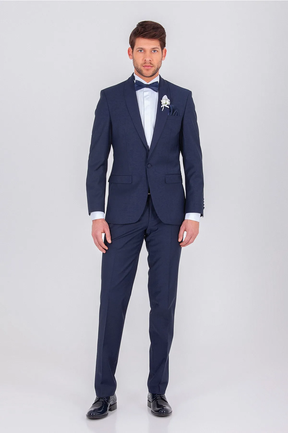 Slim Fit Release Shawl Lapel Plain Wool Blend Navy Classic Tuxedo, Navy