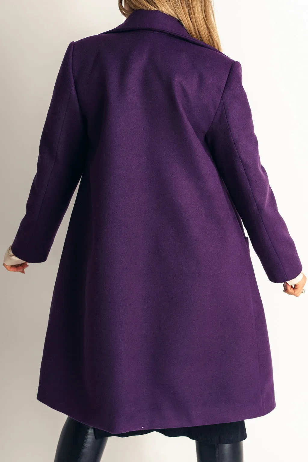 Spring Coat Light Wool Patch Pockets Coat In Deep Purple