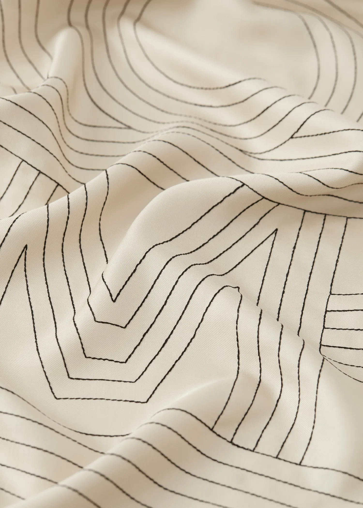 Striped embroidered monogram silk scarf creme